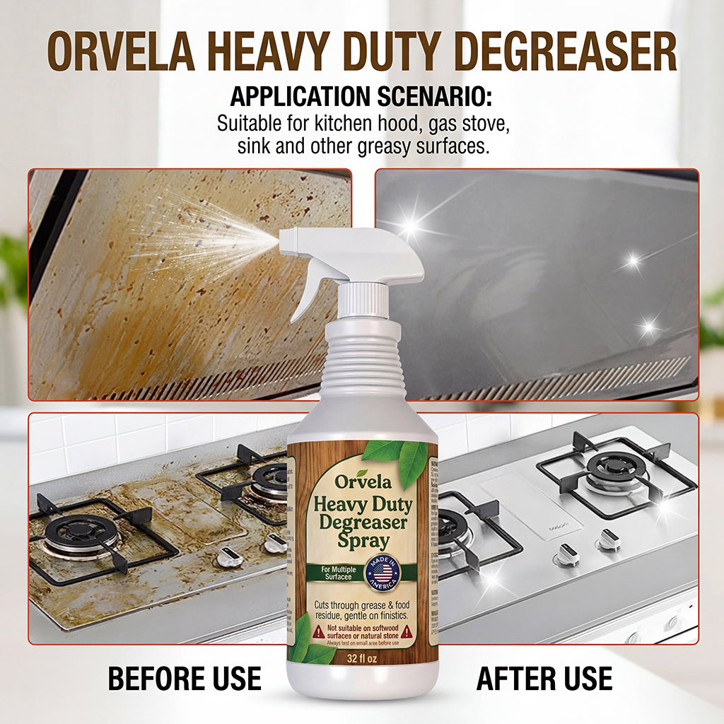 Before and after using Orvela degreaser